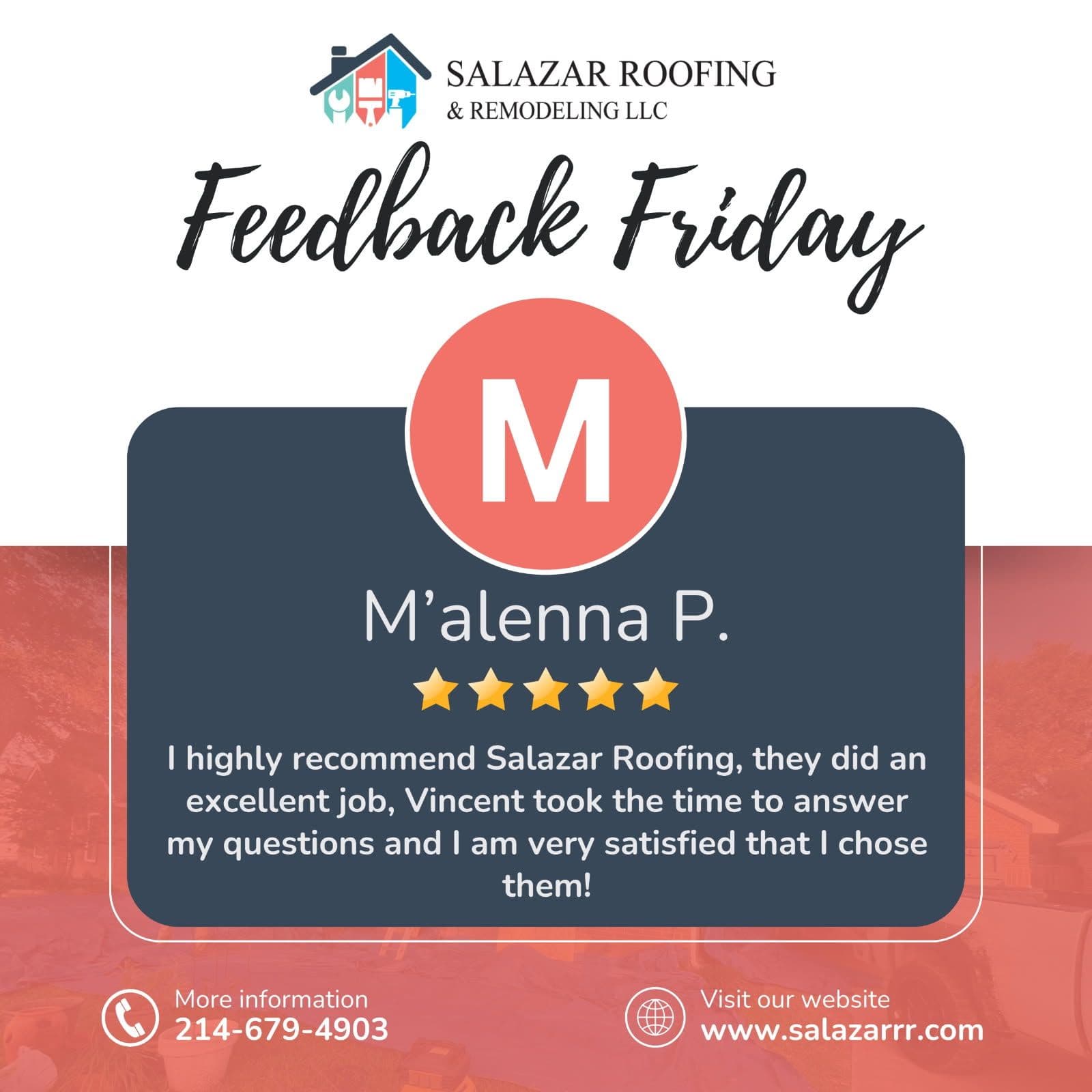 Customer Satisfaction for Salazar Roofing image